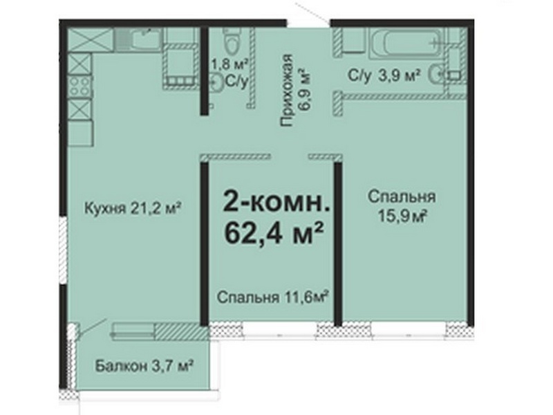 Дом сдан! 2-х комнатная квартира 63 кв.м. на ул. Варненской