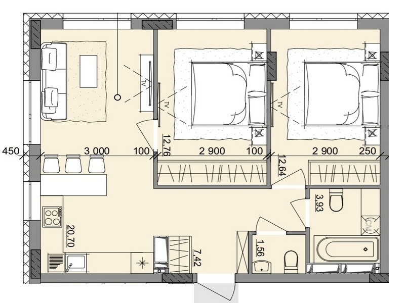 2-room apartments , long-term installment plan, low-rise complex Aquarelle.