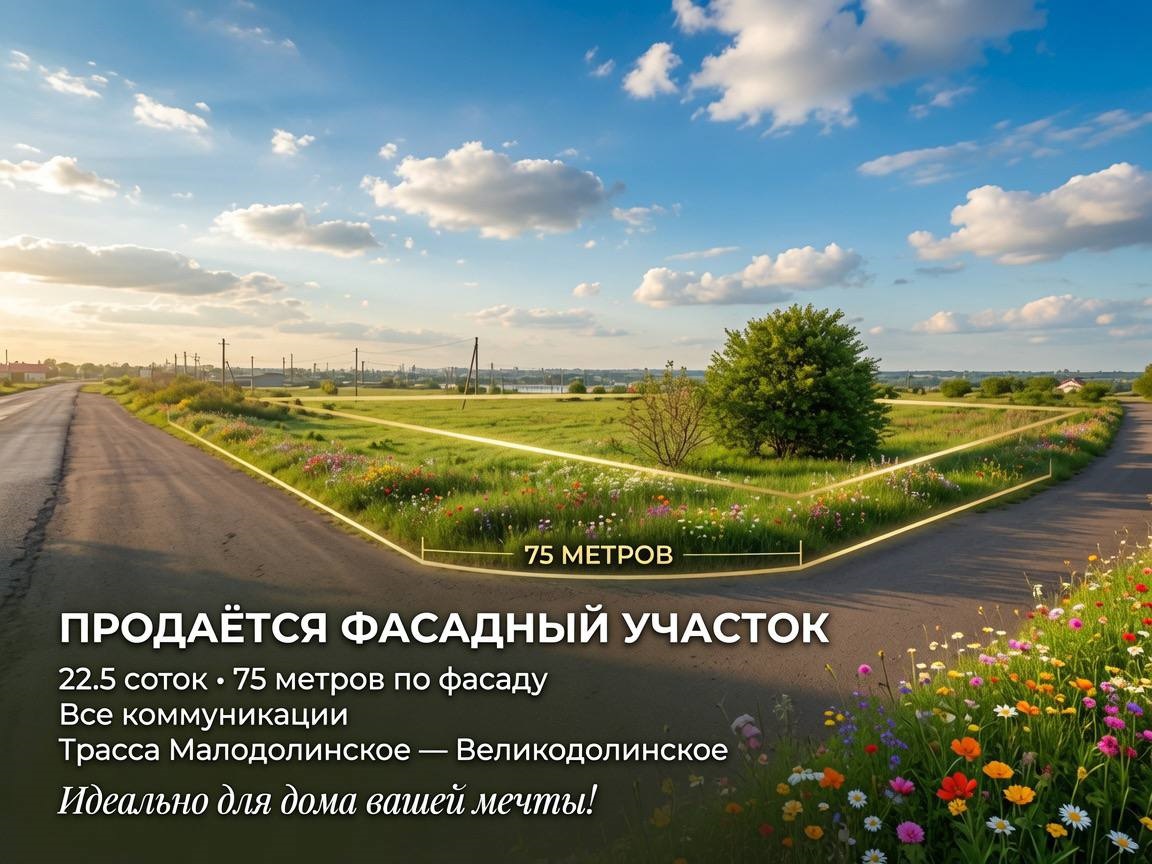 Продам фасадну ділянку на трасу Малодолинське – Великодолинське
